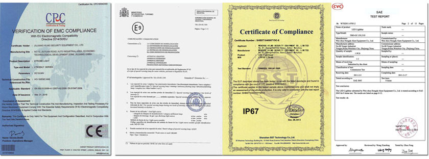 Certificates of Amber Light Bar
